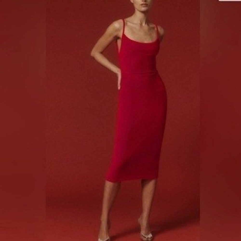Reformation Merel Velvet Slip Dress Red Spaghettiâ Straps Midi Length NEW XL